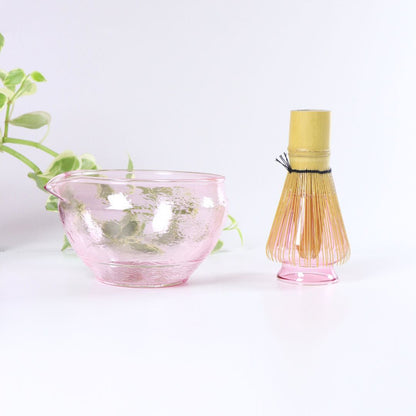 Lovina Pink Glass Matcha Bowl Set by Matcha Bali - Matcha Bowl & Chasen Holder