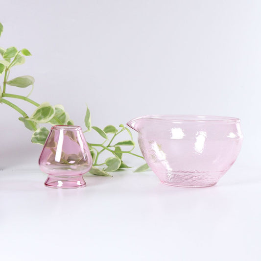 Lovina Pink Glass Matcha Bowl Set by Matcha Bali - Matcha Bowl & Chasen Holder