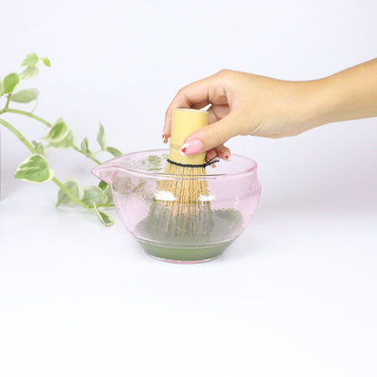 Lovina Pink Glass Matcha Bowl Set by Matcha Bali - Matcha Bowl & Chasen Holder