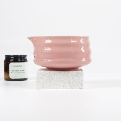 Pink Gianyar Set - Ceramic Matcha Bowl with Spout & Chasen Holder