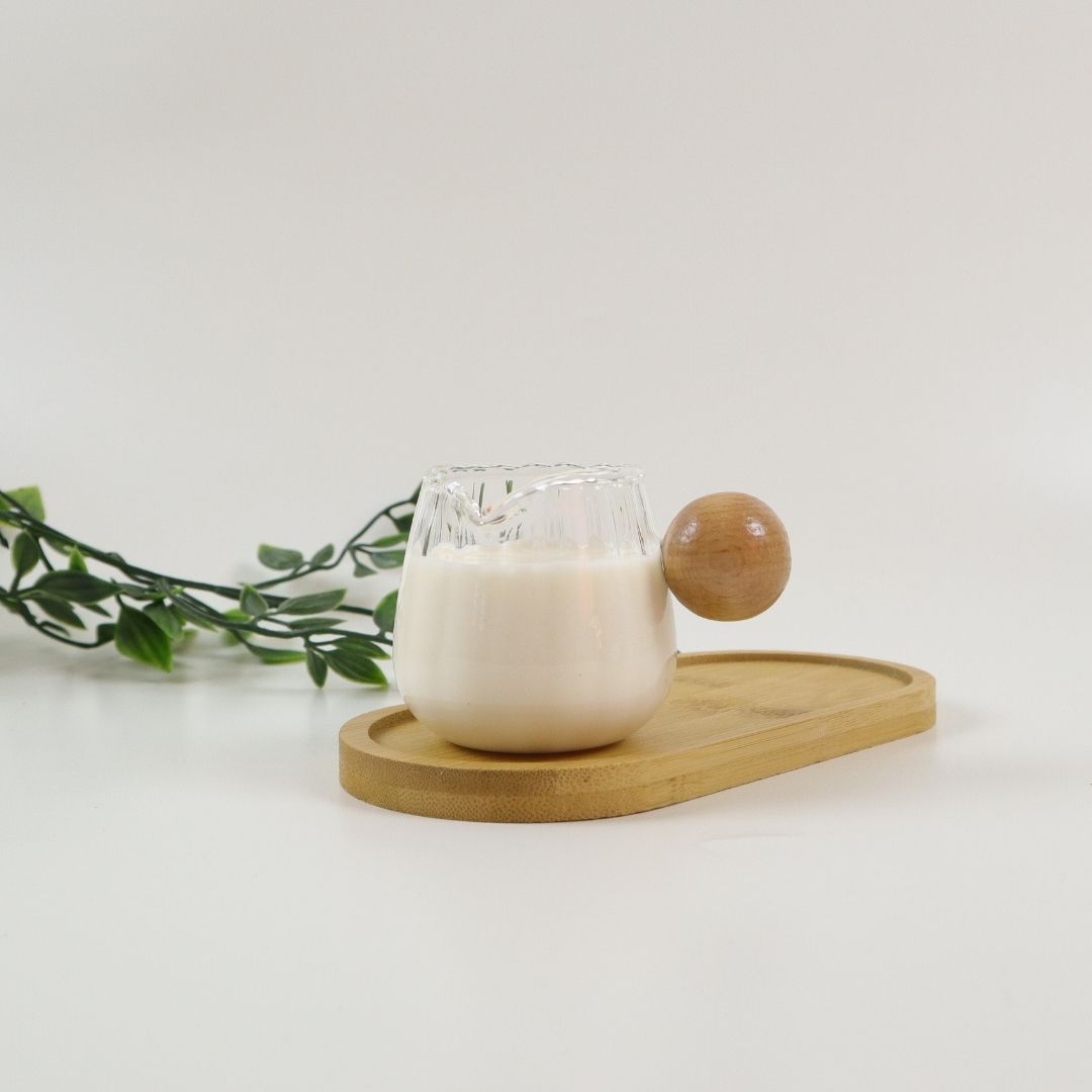 Aesthetic Glass Measuring with Spout - Wooden Ball Handle