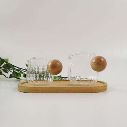 Aesthetic Glass Measuring with Spout - Wooden Ball Handle